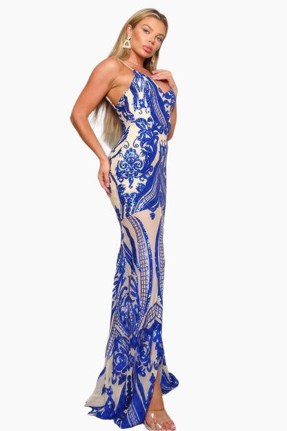 EVENINGS - Spaghetti Strap Art Deco Sequins Maxi Dress