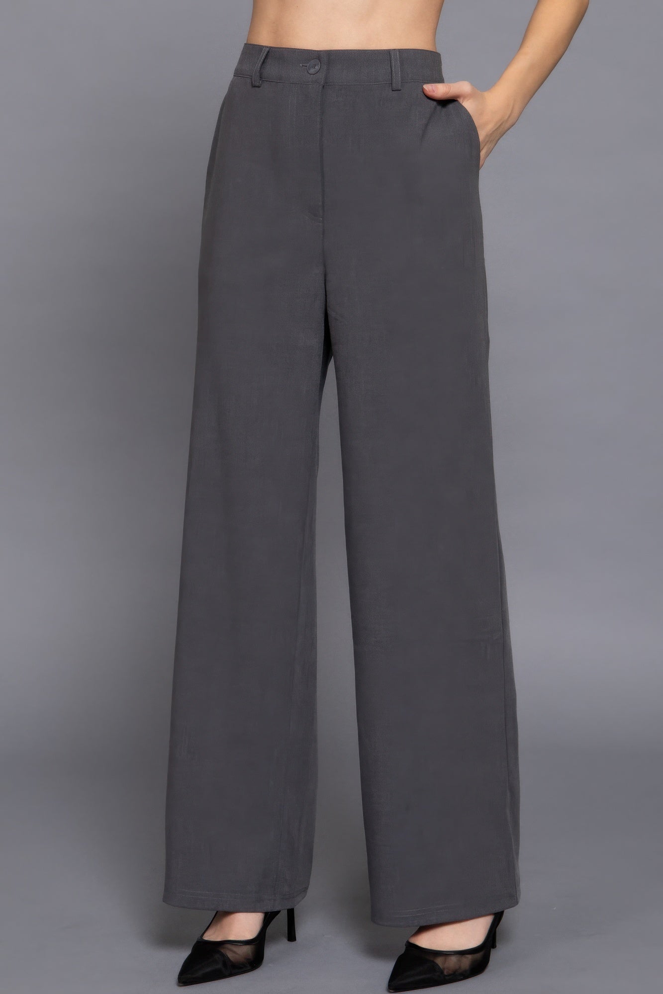 Back elastic straight woven long pants