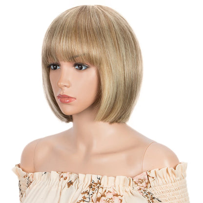 HAIR - Chic Short Real Human Hair Wig with Bangs, Pixie Cut Brazilian Hair Wigs, suitable for all occasions, are available in nine (9) colors and are ten (10) inches long. They are easy to maintain, style, trim, and care for.