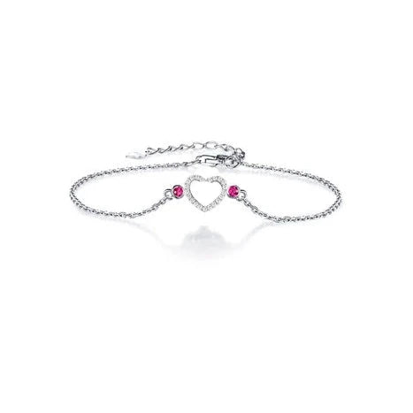 FJ BRACELET - Romantic Solid 18k White Gold Certified Diamond Bracelet, SI/H Full Cut Natural Diamonds & Ruby Design.