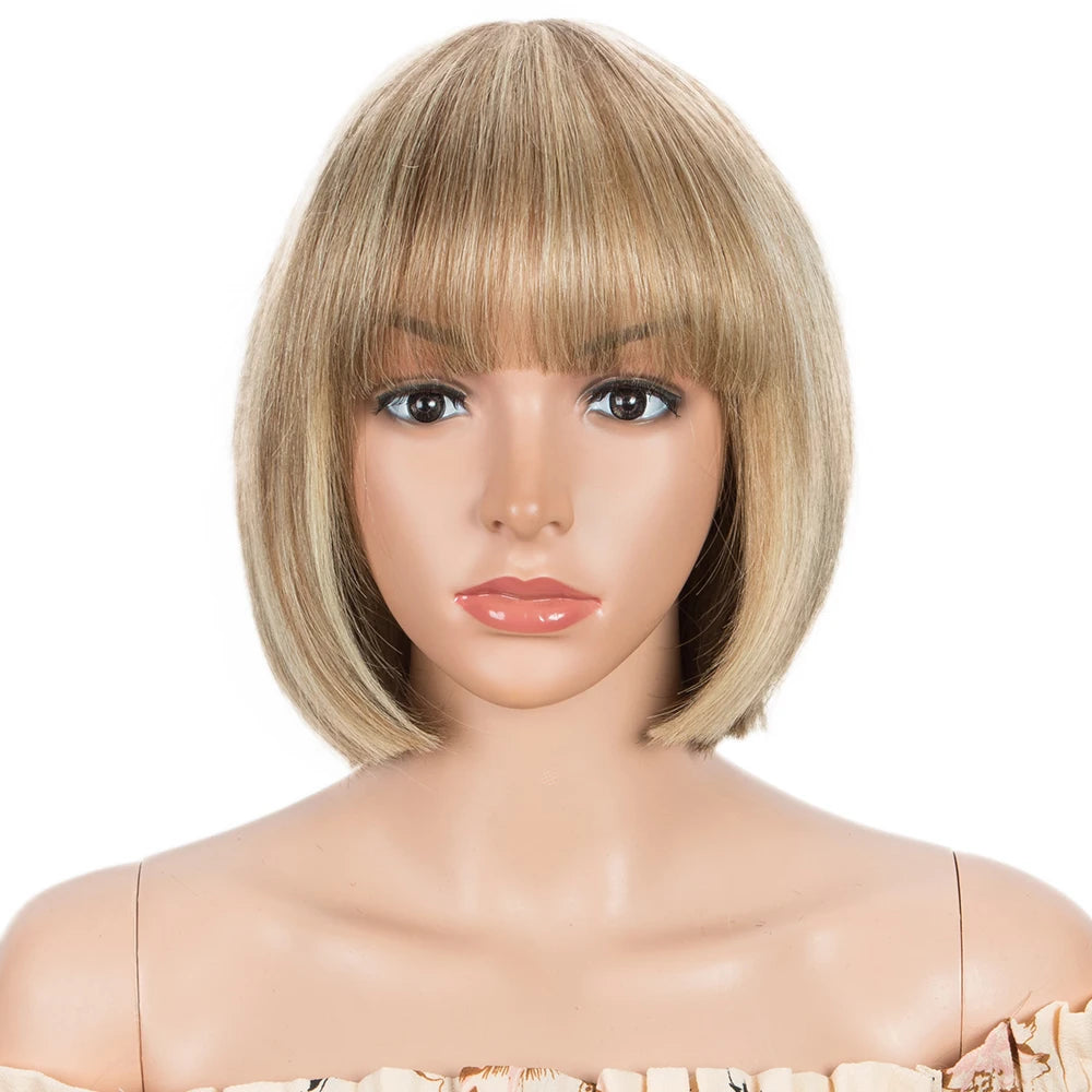 HAIR - Chic Short Real Human Hair Wig with Bangs, Pixie Cut Brazilian Hair Wigs, suitable for all occasions, are available in nine (9) colors and are ten (10) inches long. They are easy to maintain, style, trim, and care for.