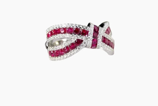 FJ RINGS - Natural Ruby Bow Gemstone Ring, S.925 Sterling Silver, Jewelry.