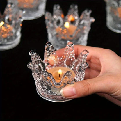 CANDLE HOLDER - 1PC European Crystal Crown Glass Tealight Candle Holder.