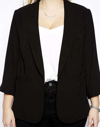 BLAZER - Curvy Divas Apparel, Shawl Collar Casual Blazer, Long Rolling Sleeve, Pocket Solid Black