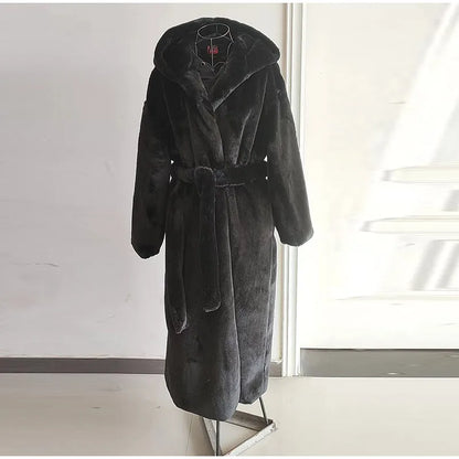 FAUX FUR COAT - Soft and Thick Imitation Mink Fur Coat, Black Hooded, Warm and Comfortable.