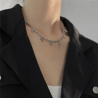 NECKLACE - Stainless Steel Chains Rivet Choker Necklace,  Hip-hop Punk Wolf Tooth Jewelry.