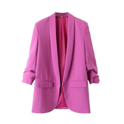 BLAZER JACKET - Divas Chic Vintage Casual Open Blazer Coat,  Long Pleated Sleeves, Flap Pockets