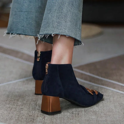 HOT SALES Autumn/Winter Women Boots Sheep Suade Round Toe Square Mid-Heel Ankle Boots Tassel Zipper Fashion Office Ladies Shoes