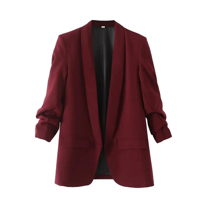 BLAZER JACKET - Divas Chic Vintage Casual Open Blazer Coat,  Long Pleated Sleeves, Flap Pockets