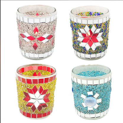 Candle Holders - Handmade Mosaic Stained Glass Candle Holders Gorgeous Short Eye Catching Tea Light Holder for Christmas and Holidays Decor