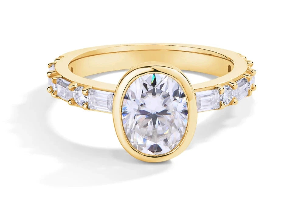 RINGS - Elegant Moissanite Diamond Fashion Rings, crafted in .925 Sterling Silver, are available with either White or Gold plating. Each ring features a dazzling oval-cut 2.0-carat Moissanite diamond stone that radiates sparkle.