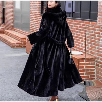 FAUX FUR COAT - Soft and Thick Imitation Mink Fur Coat, Black Hooded, Warm and Comfortable.