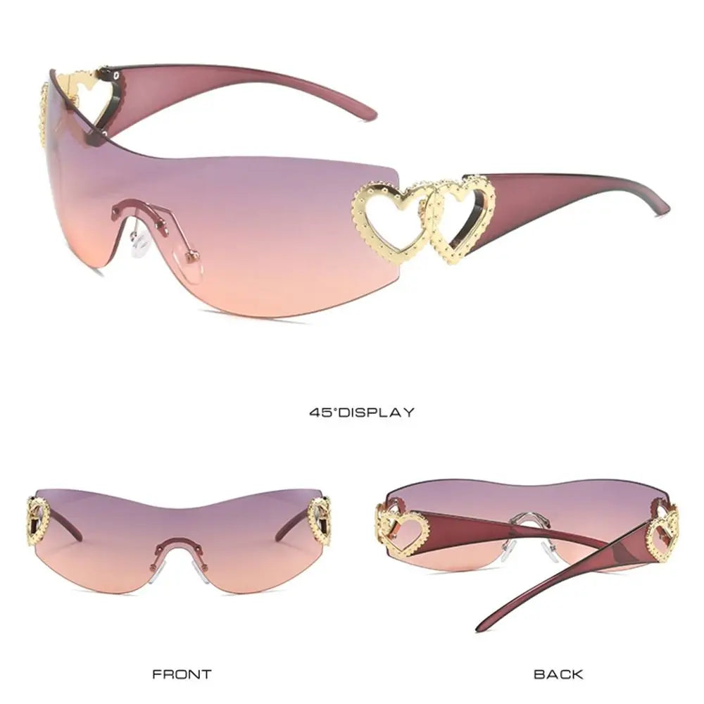 SUNGLASSES - Rimless Y2K Sunglasses, Trendy Gradient Wrap Around Punk One Piece Goggles, Oversized Fashion Shades.