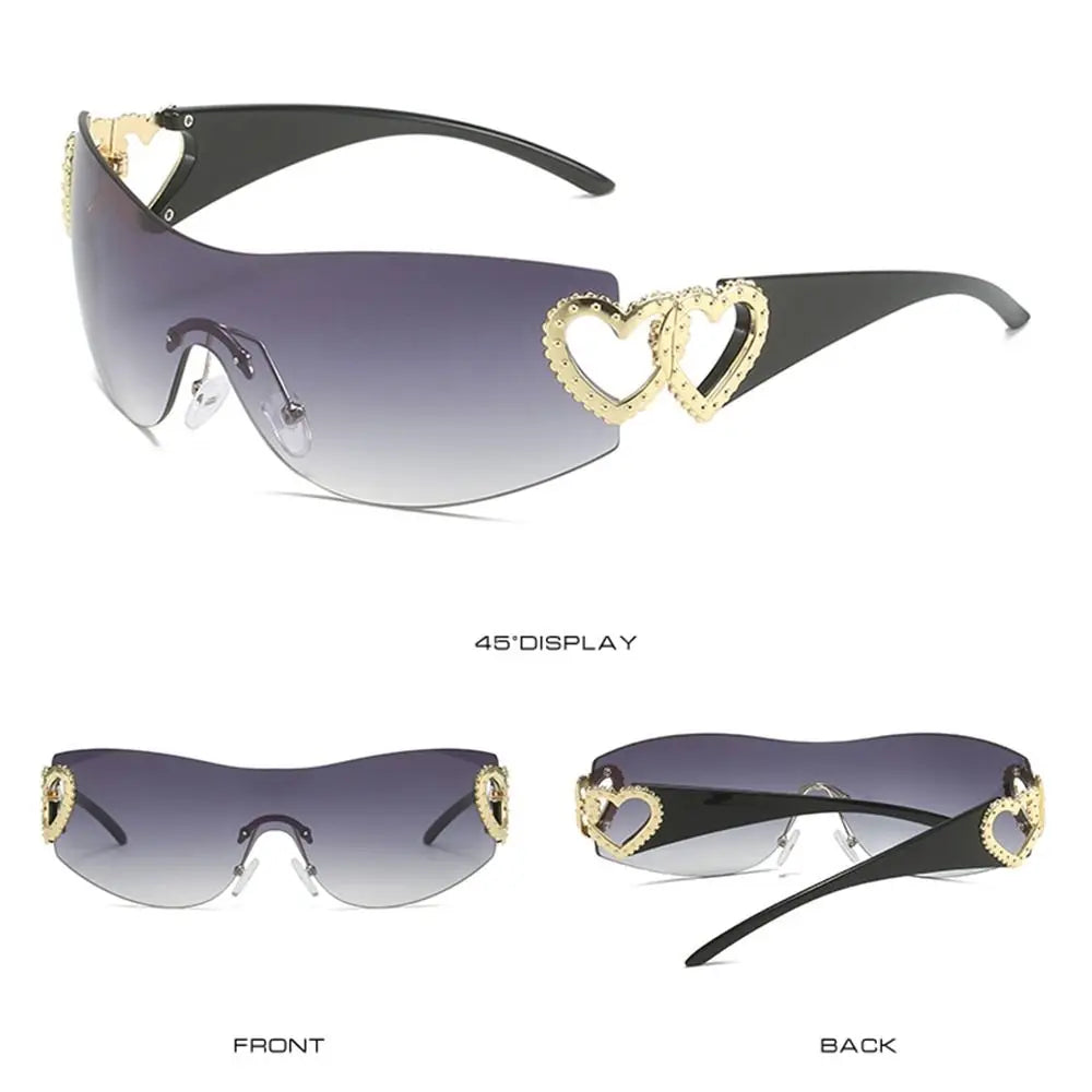 SUNGLASSES - Rimless Y2K Sunglasses, Trendy Gradient Wrap Around Punk One Piece Goggles, Oversized Fashion Shades.