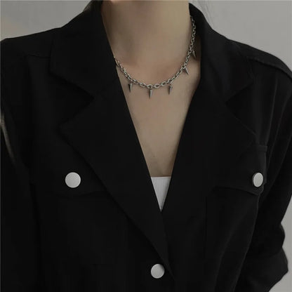 NECKLACE - Stainless Steel Chains Rivet Choker Necklace,  Hip-hop Punk Wolf Tooth Jewelry.