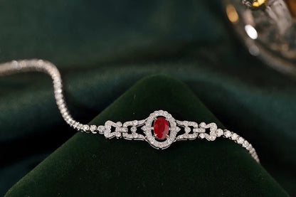 FJ BRACELETS - Elegant 100% 18K White Gold Bracelet, Romantic Style Natural Ruby and Luxury Diamond Jewelry.