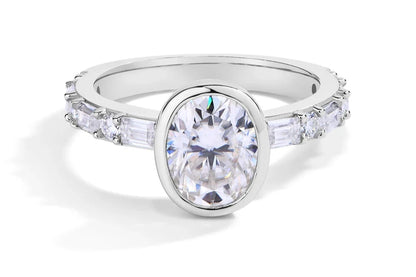 RINGS - Elegant Moissanite Diamond Fashion Rings, crafted in .925 Sterling Silver, are available with either White or Gold plating. Each ring features a dazzling oval-cut 2.0-carat Moissanite diamond stone that radiates sparkle.