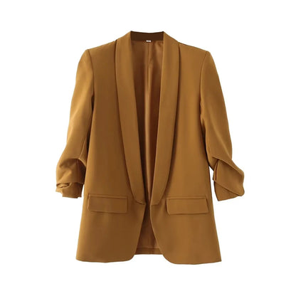 BLAZER JACKET - Divas Chic Vintage Casual Open Blazer Coat,  Long Pleated Sleeves, Flap Pockets