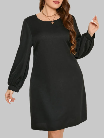 DRESSES - Plus size elegant solid color, long sleeved and a fashionable.