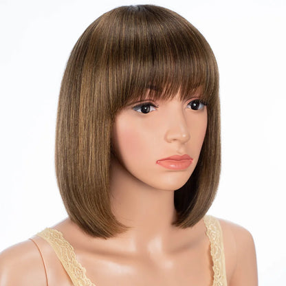 HAIR - Chic Short Real Human Hair Wig with Bangs, Pixie Cut Brazilian Hair Wigs, suitable for all occasions, are available in nine (9) colors and are ten (10) inches long. They are easy to maintain, style, trim, and care for.