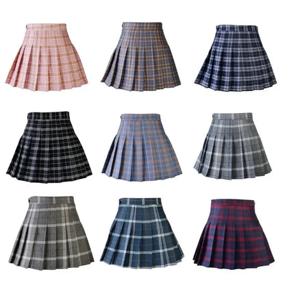 Preppy Style Plaid Skirts Mini Cute Pleated Design.