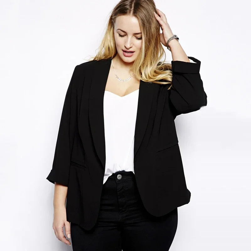 BLAZER - Curvy Divas Apparel, Shawl Collar Casual Blazer, Long Rolling Sleeve, Pocket Solid Black