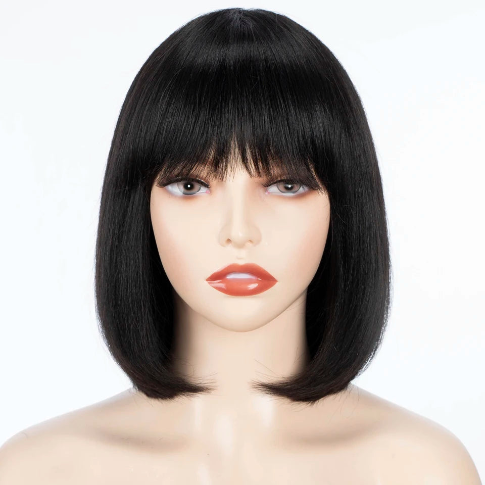 HAIR - Chic Short Real Human Hair Wig with Bangs, Pixie Cut Brazilian Hair Wigs, suitable for all occasions, are available in nine (9) colors and are ten (10) inches long. They are easy to maintain, style, trim, and care for.