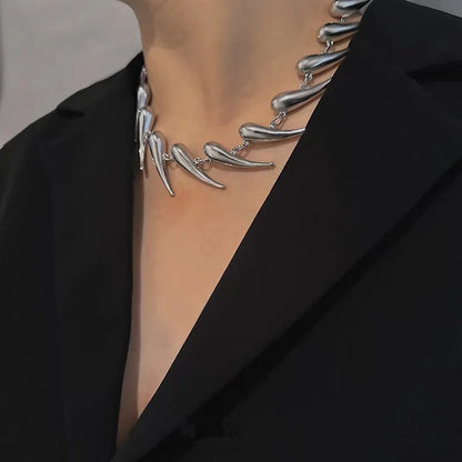 NECKLACE - Stainless Steel Chains Rivet Choker Necklace,  Hip-hop Punk Wolf Tooth Jewelry.