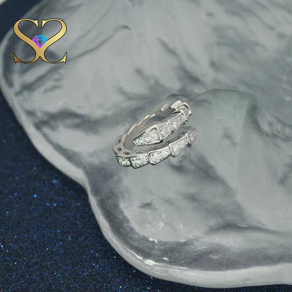 High-quality S925 Sterling Silver Ring D VVS1 Moissanite Stone Snakes Bone Shape Rings Three Rows Fine Jewellry