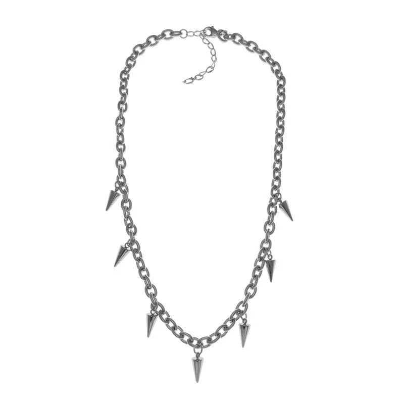 NECKLACE - Stainless Steel Chains Rivet Choker Necklace,  Hip-hop Punk Wolf Tooth Jewelry.