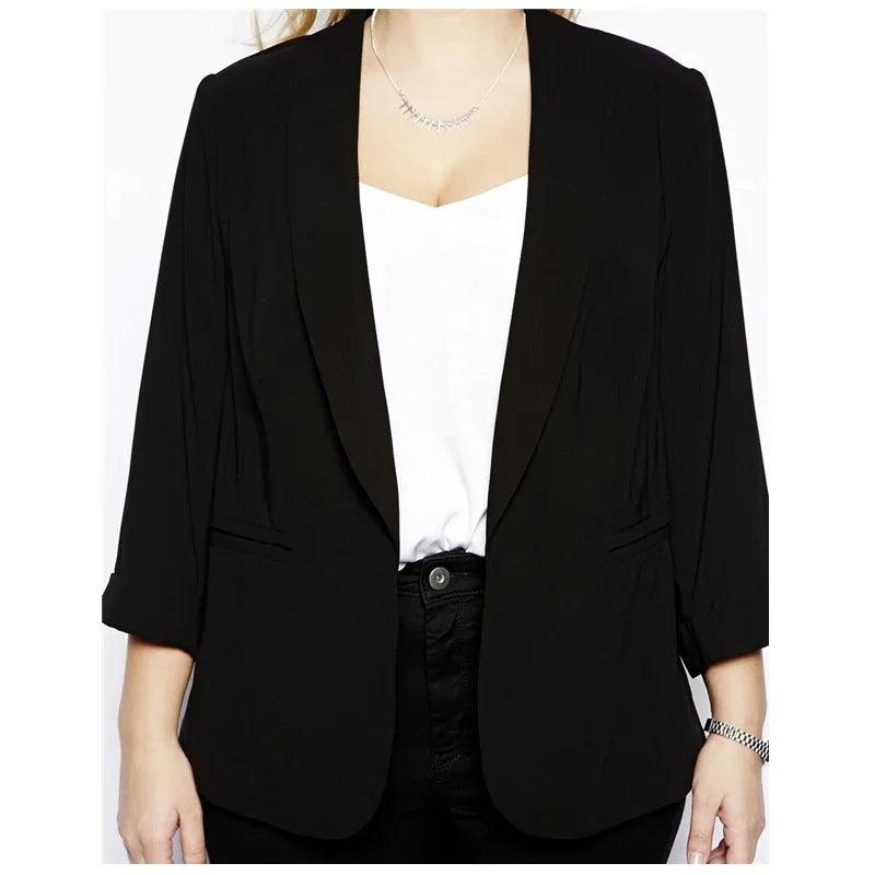 BLAZER - Curvy Divas Apparel, Shawl Collar Casual Blazer, Long Rolling Sleeve, Pocket Solid Black