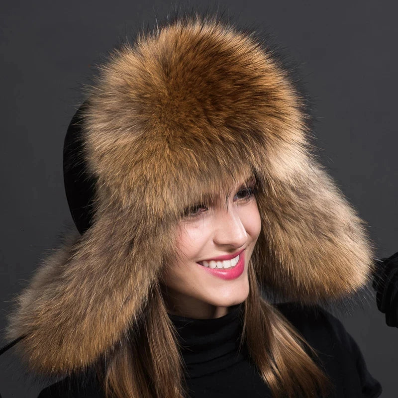 HATS - Warm Natural Raccoon Ushanka Fur Hat, Thick Warm Ears and lining.