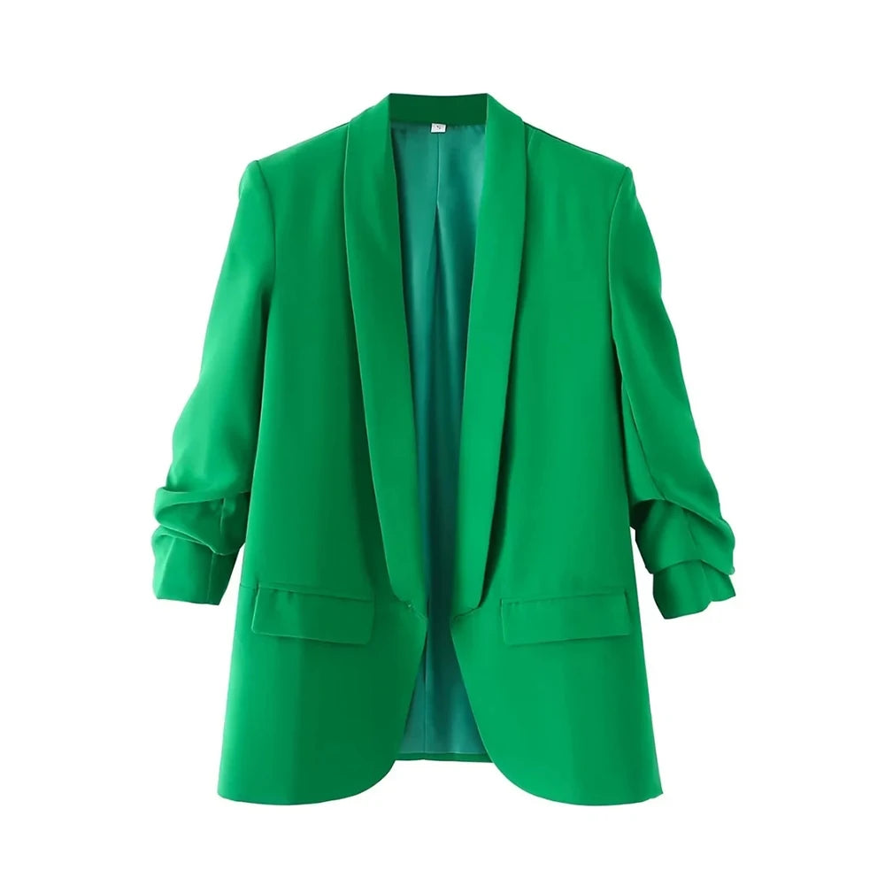 BLAZER JACKET - Divas Chic Vintage Casual Open Blazer Coat,  Long Pleated Sleeves, Flap Pockets