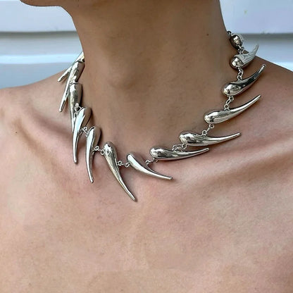 NECKLACE - Stainless Steel Chains Rivet Choker Necklace,  Hip-hop Punk Wolf Tooth Jewelry.