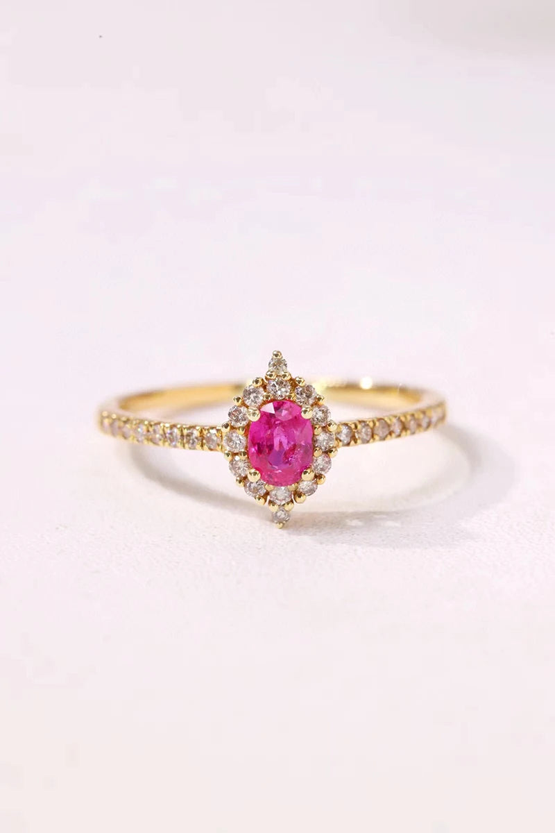 RING - Jewelry Designer LUOWEND, 100% 18K Yellow Gold Rings, Elegant Angel Eyes Shape, Natural Diamond, and Natural Ruby Ring