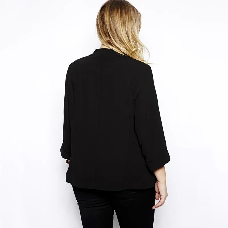 BLAZER - Curvy Divas Apparel, Shawl Collar Casual Blazer, Long Rolling Sleeve, Pocket Solid Black