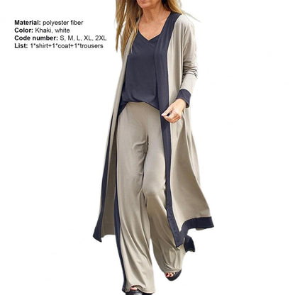 SETS - Sporty elegance in a Three-Piece Set. Women's Outfit Long Cardigan Sling Top, Wide Leg Pants, Camisole Top. This three-piece set's beautiful color block design ensures that it is stylish and far from monotonous. The lo