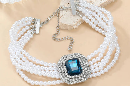 NECKLACE - Luxury Fashion Square Crystal Necklace, Five Colors, Rhinestone and Artificial Pearl Jewelry, Fun Necklace.