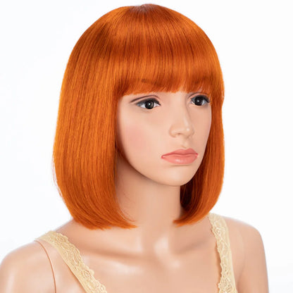 HAIR - Chic Short Real Human Hair Wig with Bangs, Pixie Cut Brazilian Hair Wigs, suitable for all occasions, are available in nine (9) colors and are ten (10) inches long. They are easy to maintain, style, trim, and care for.