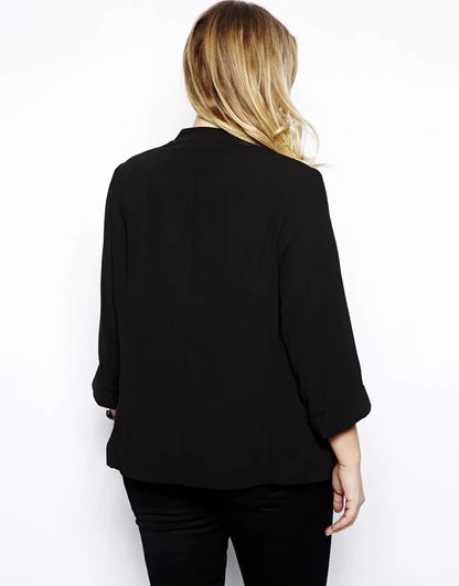 BLAZER - Curvy Divas Apparel, Shawl Collar Casual Blazer, Long Rolling Sleeve, Pocket Solid Black