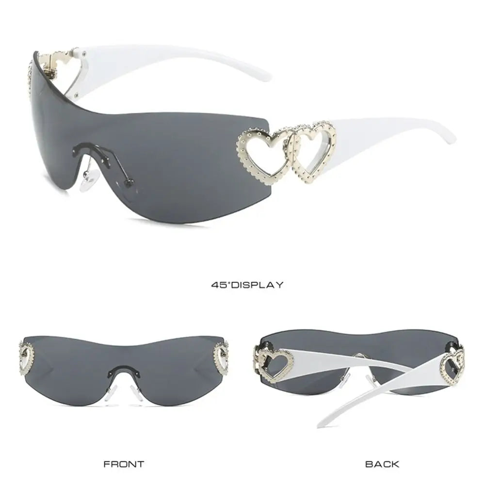 SUNGLASSES - Rimless Y2K Sunglasses, Trendy Gradient Wrap Around Punk One Piece Goggles, Oversized Fashion Shades.