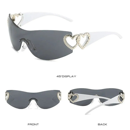 SUNGLASSES - Rimless Y2K Sunglasses, Trendy Gradient Wrap Around Punk One Piece Goggles, Oversized Fashion Shades.