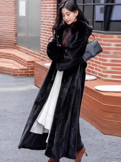 FAUX FUR COAT - Soft and Thick Imitation Mink Fur Coat, Black Hooded, Warm and Comfortable.