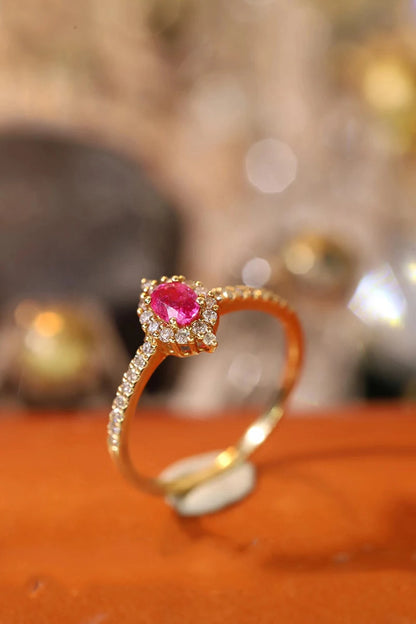 RING - Jewelry Designer LUOWEND, 100% 18K Yellow Gold Rings, Elegant Angel Eyes Shape, Natural Diamond, and Natural Ruby Ring