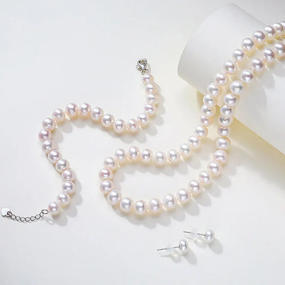 FJ NECKLACE SET -  Natural Japanese Akoya Pearl AAAA6-10mm Pearl Necklace, 18inch+Bracelet, 7.5-8inch Earrings, Set. .S925