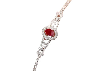 FJ BRACELETS - Elegant 100% 18K White Gold Bracelet, Romantic Style Natural Ruby and Luxury Diamond Jewelry.