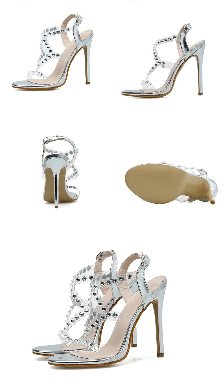 FOOTWEAR -  Accessories for your feet, Sexy Sandals, Fashion PVC Transparent, Crystal Rhinestone Slides, Buckle Strap. Stiletto Heels.