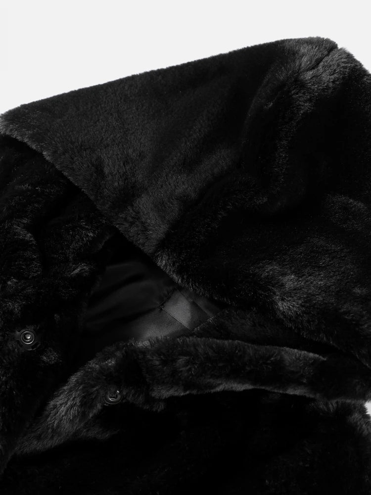 FAUX FUR COAT - Soft and Thick Imitation Mink Fur Coat, Black Hooded, Warm and Comfortable.