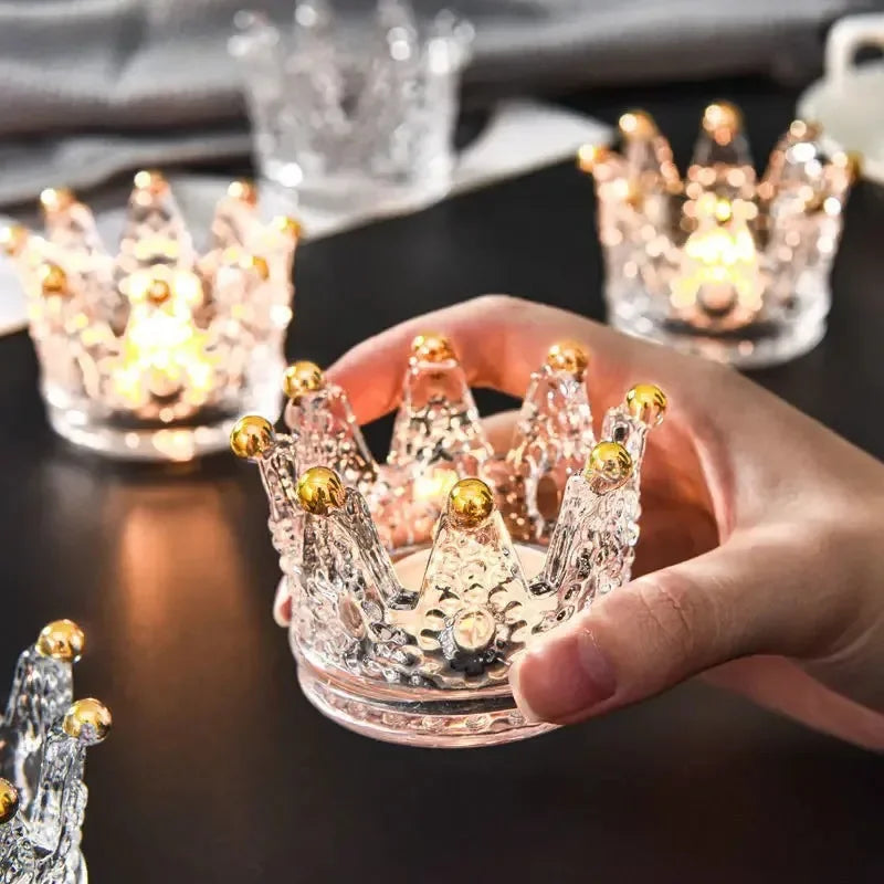 CANDLE HOLDER - 1PC European Crystal Crown Glass Tealight Candle Holder.