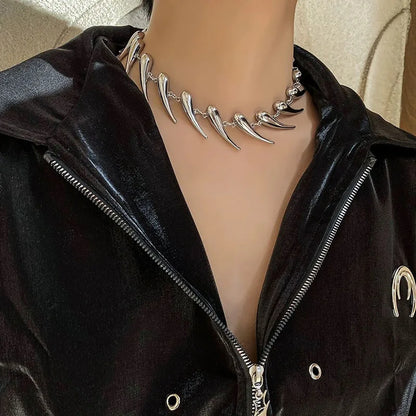 NECKLACE - Stainless Steel Chains Rivet Choker Necklace,  Hip-hop Punk Wolf Tooth Jewelry.